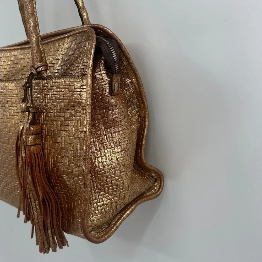 Patricia Nash Paris Gold Woven Tote Bag with Tassel